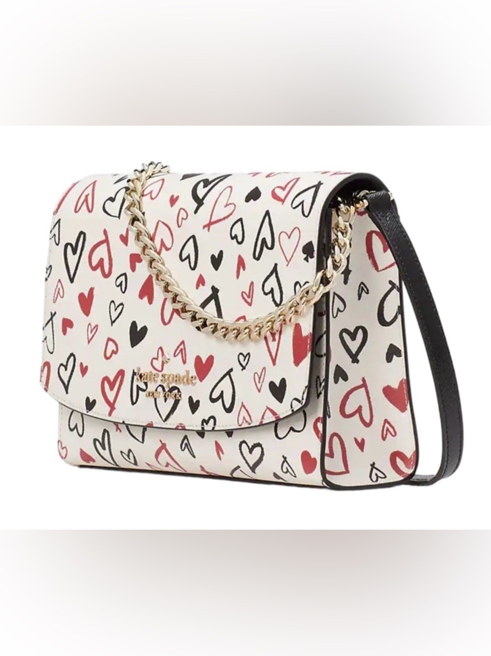 Kate Spade New York Saffiano Leather Convertible Crossbody Bag White Hearts